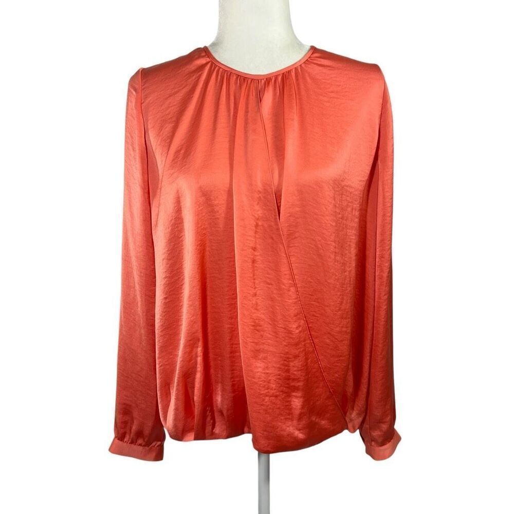 Vince Long Sleeve Blouse Coral Draped Front Size 10 Medium